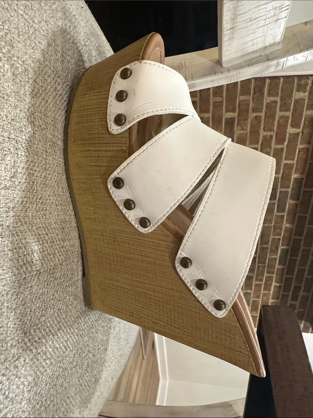 Candie's White Triple-Band Wedges - Picture 2 of 5